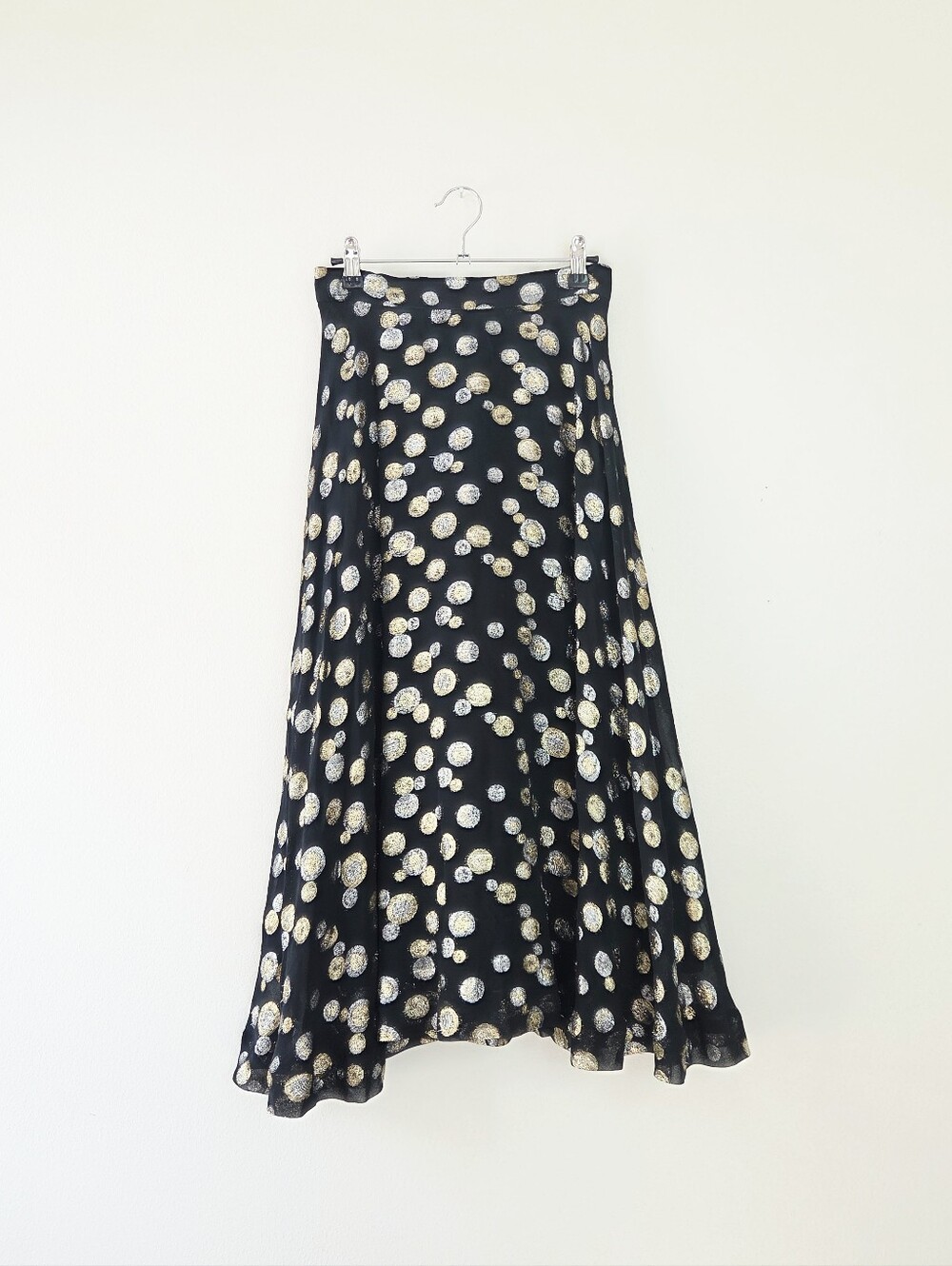 Halston Heritage Vintage Bubble Metallic Polka Dot Midi Skirt Size 6